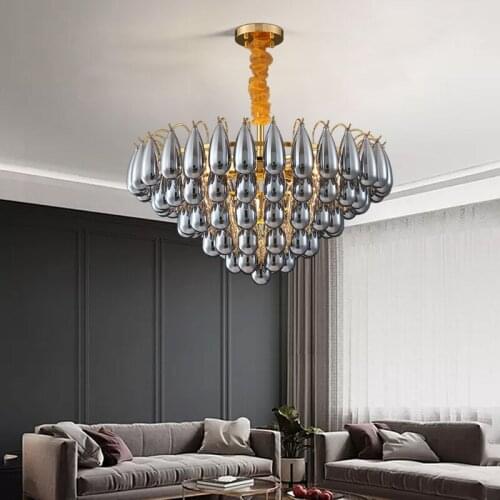 Postmodern water drop glass ball living room chandelier dining room stainless steel engineering hotel designer lamps