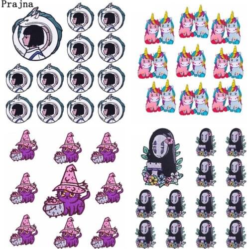 Prajna 10PCS Wholesale Anime Spirited Away Embroidered Patches For Clothing Cute Unicorn Cat Patches On Clothes Cartoon Badges