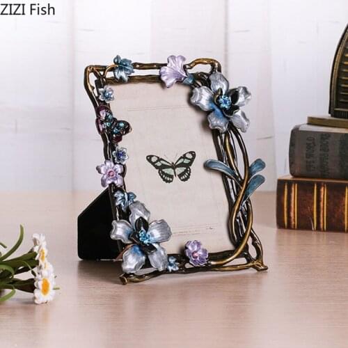 4 X 6 Inch Flower Branch Picture Frame Desk Decoration Family Portrait Lacework Framed Art Metal Photo Frames Vintage Home Decor