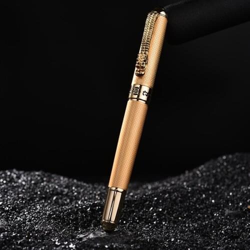 Jinhao Vintage Luxurious Fountain Pen Beautiful Ripple with Dragon Clip, Noble Silver Metal Carving Ink Pens Collection