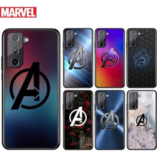Marvel Avengers Logo Marble For Samsung Galaxy S21 S20 FE S10e S10 S9 S8 S7 S6 Ultra Plus Lite 5G Edge Black Soft Phone Case