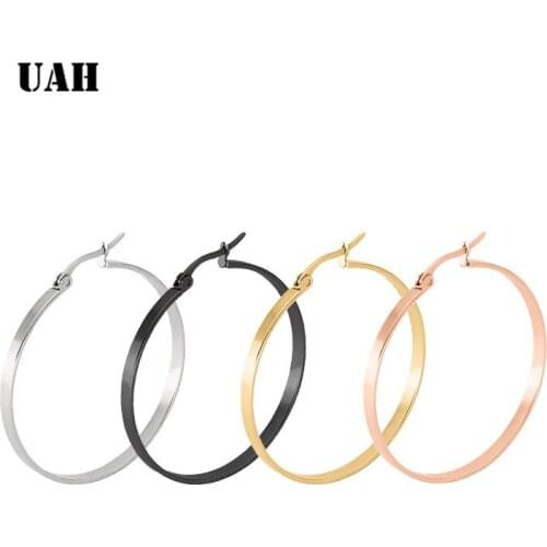 UAH Big Huge Smooth Circle Hoop Earrings For Women Stainless Steel Hyperbole Earrings Large Round Earrings Ring Earring Jewelry