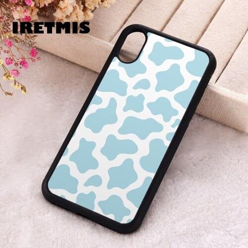 Iretmis 5 5S SE 2020 Phone Cover Case for iPhone 6 6S 7 8 Plus X Xs XR 11 12 Mini Pro Max Silicone Light Blue Cow Pattern