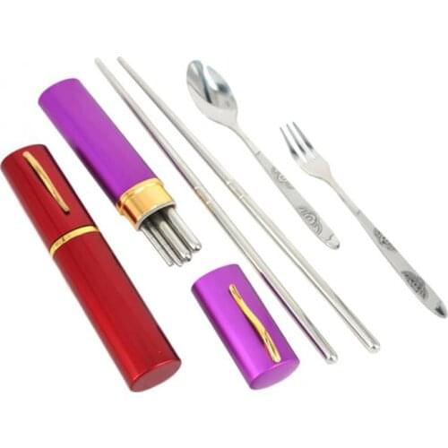 Stainless Steel Fork Folding Container Case Portable Travel Tableware Set FBE3