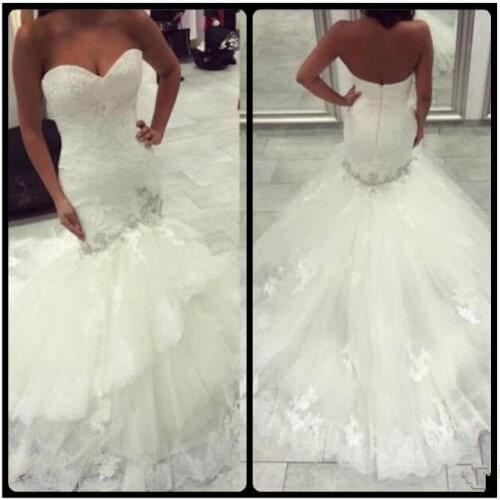 Vestido De Noiva White Ivory Mermaid Wedding Dresses 2020 Bead Sweetheart Bridal Gowns Lace Appliques Robe De Mariage