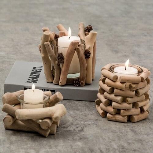 Vintage Candlestick Candle Holders Modern Wooden Rustic Glasses Candle Holders Simple Table Portavelas Home Decoration EI50CH