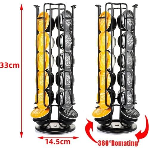 Rotatable Coffee Pods Holder For 24pcs Dolce Gusto Capsule Holder Display Capsule Rack Stainless Steel Tower Storage Shelves