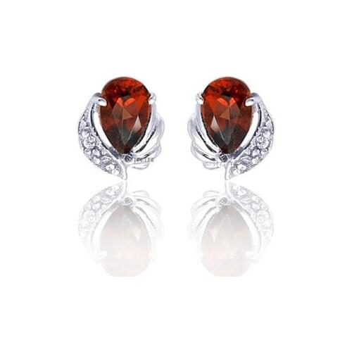 CoLife Jewelry Real Garnet Silver Earrings 4mm*6mm Natural Garnet Stud Earrings Solid 925 Silver Garnet Jewelry Gift for Girl