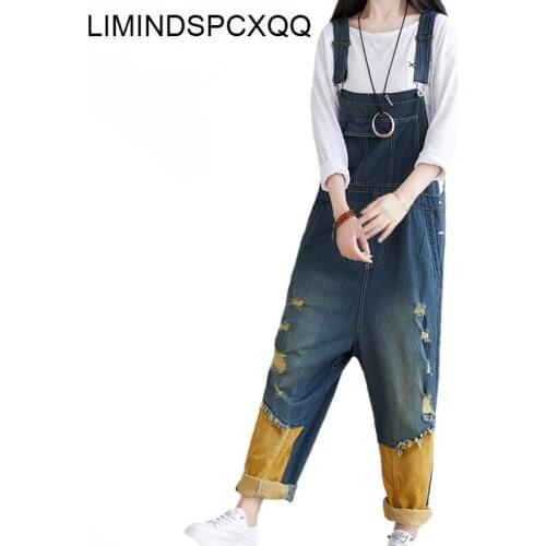 LIMINDSPCXQQ Womens Jeans Pants, British Fashion, Spring Style, Retro Monkey, Bleached Pants, 2021 New Loose Hole Overalls