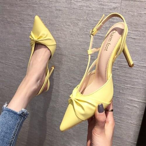 2021 Big Size 41 Women Pumps Elegant Pointed Toe Bowknot High Heels Wedding Shoes Clear Heeled Slingback Women Pumps Sandals