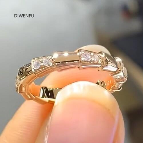 Snake Bone Female Diamond 14K Rings Rose Gold Cocktail Jewelry Joyeria Fina Fashion Nose Ring Luxury Magic Snake Anillos Mujer