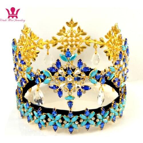 02222 Global High Grade Full Tiara Dangle Pendant Crystal Rhinestone Hand Made Hair Jewelry Miss World Pageant Crowns