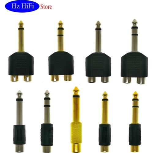 1PCS 6.35MM STEREO MOMO PLUG TO 2 RCA JACK FOR Guitar mixer microphone amplifier audio converter