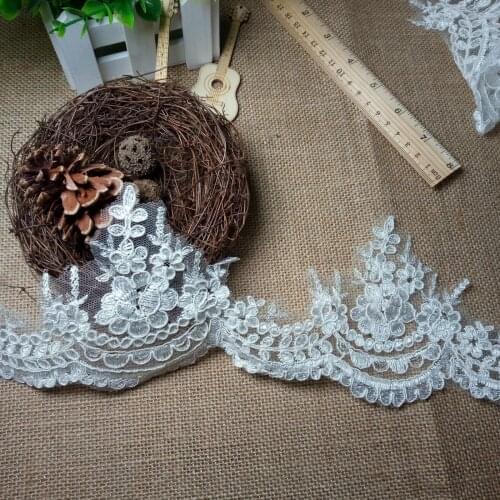 1Yard Ivory Lace Trimming Cording Fabric Flower Venise Venice Mesh Lace Trims Applique DIY Sewing Craft for Wedding Veil 11CM