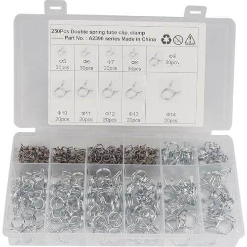 250pcs Φ5-Φ14 Double Wire Spring Hose Clamp Motorcycle Fuel Line Silicone Hose Tube Spring Clips Zinc Plated