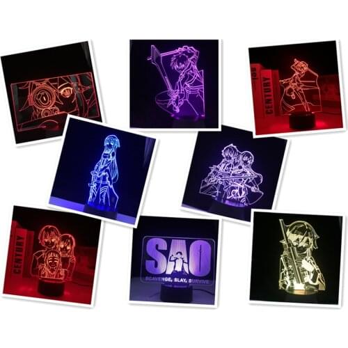 Anime Sword Art Online Kirito and Asuna 3D LED Night Light for Birthday Gift Table Lamp Manga SAO Bedroom Decor Nightlight