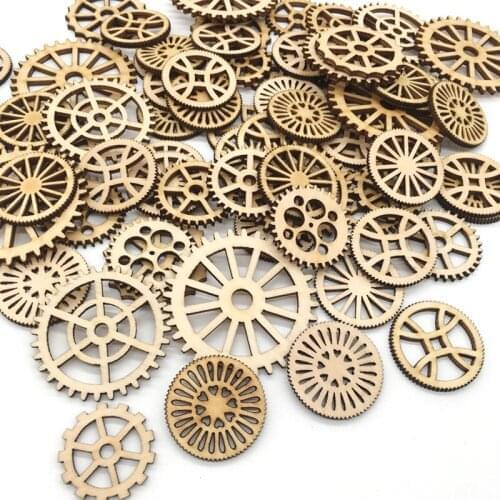 50Pcs 2.5-5CM Wooden Gear Shape Painting Scrapbooking Embellishments DIY Handmade Craft Decoration Accessories