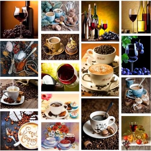5D Diamond Painting Coffee & Wine Mosaic Tea Party Still Life Painting Diamond Embroidery Full Square Round Diamond DIY Wall Art