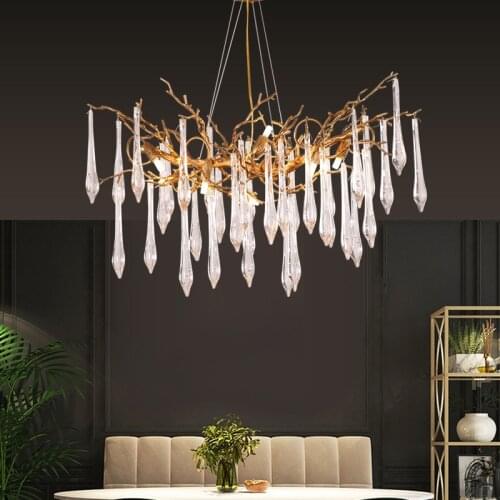 American villa duplex building living room chandelier post-modern light luxury French copper branch crystal lamp