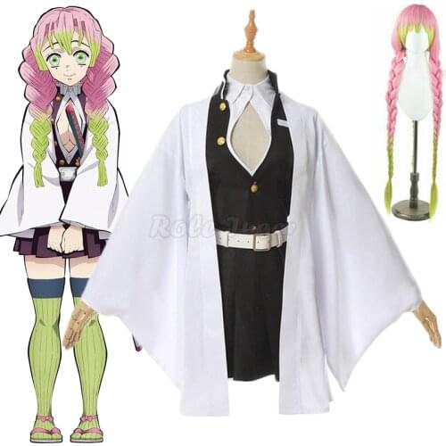 Anime Demon Slayer Kanroji Mitsuri Cosplay Costume Kimetsu No Yaiba Adult Kid Halloween Kimono Uniform Sets Wig Role Play C90C36