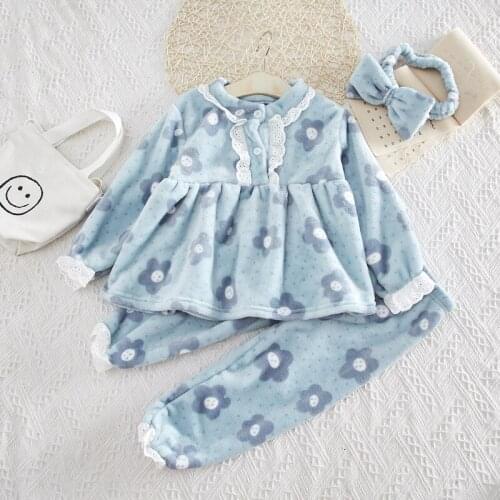 2019 Winter Casual Solid Pajamas For Children Flower Long Sleeve Pajamas For Girls High Quality Fashion Pajamas Kids