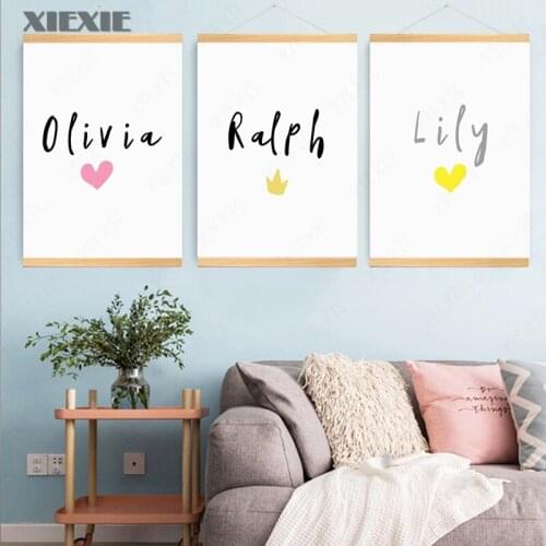 Canvas Painting Nursery Wall Art Kids Crown Poster Print Name Custom Birthday Gift Decorative Picture Baby Room Home Decor
