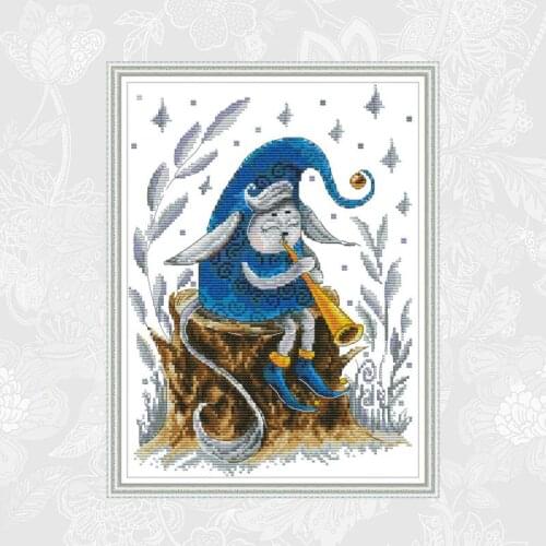 Joy Sunday Elves Blowing the Horn Paintings Count Print on Canvas 14CT 11CT Chinese Cross Stitch Needlework Embroidery Sets