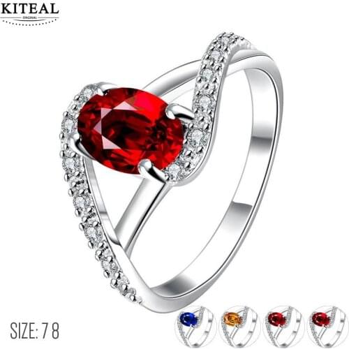 KITEAL Birthday Gift Oval Crystals Wedding Rings Kelp Clip Stone AAA Zircon Water-Drop for Female Engagement High Quality