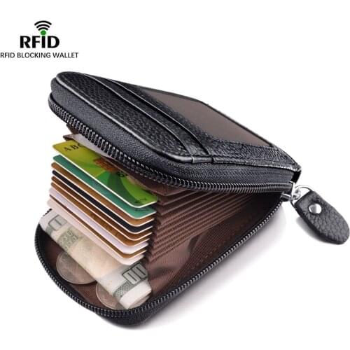 Mens Wallet Genuine Leather Credit Card Holder RFID Blocking Zipper Thin Fahion New Design Card Change Storage Bags