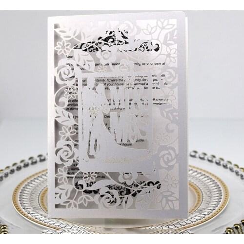 25Pcs Creative Bride And Groom Wedding Invitations With Pearl Paper Laser Cut Invitation Greeting Cards Baby Shower Party Supply