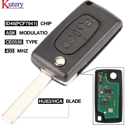 Kutery Ce0536 ask pcf7961 HCA Blade 2 Button Filp Folding Remote Car Key Fob Shell Case For Citroen C2 C4 C5 C6 C8 Xsara Picasso