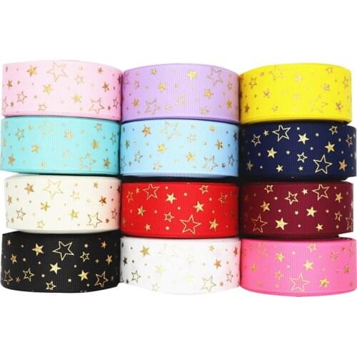 10 Yards 1" 25MM/1.5" 38MM Shiny Gold Star Printed Grosgrain Ribbon For Hair Bows DIY Crafts Handmade Accessories M19081501