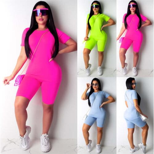 Hot Sale Womens Solid Short Sleeves Casual Short Pants Set Jumpsuit Tracksuit 2pcs Club Summer 2019