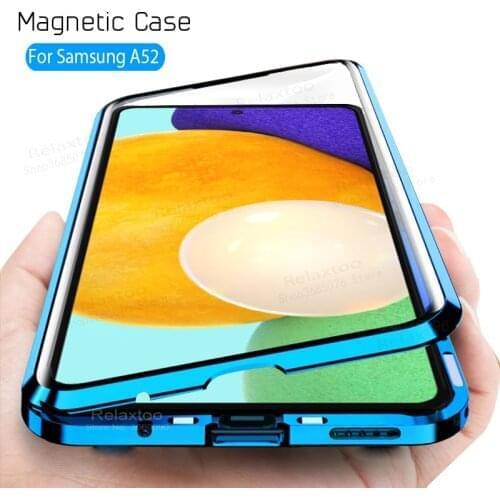 360° full magnetic adsorption flip case for samsung galaxy a52 5G a 52 52A 2021 4G A525F A526 double-side metal edge glass cover
