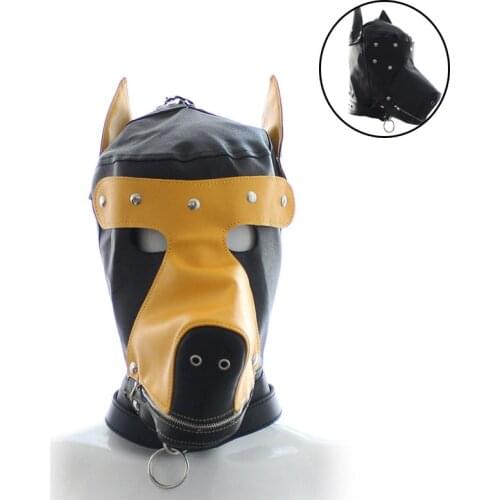 PU Leather Dog Mask BDSM Bondage Exotic Accessories Fetish Toys SM Hood Sex Slave Collar Bondage Blindfold Halloween Costumes