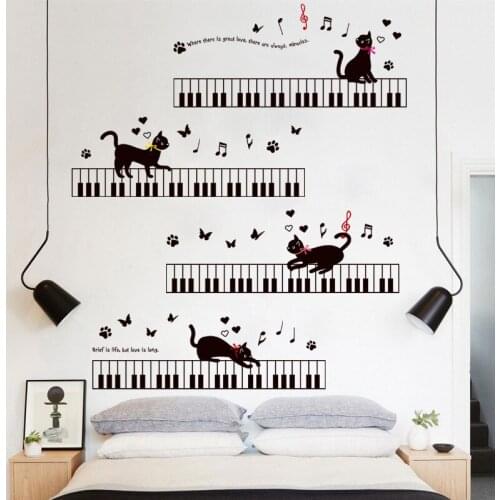 Cartoon Piano Cat Wall Stickers For Kids Rooms Decorative 3D Wall Stickers For Children Rooms Large Kids Wall Decals