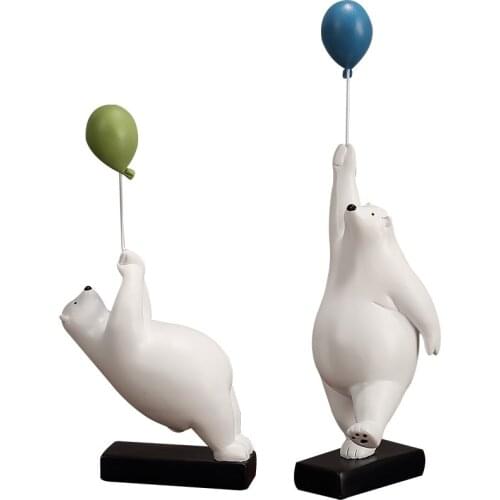Cartoon Balloon Bear Figure Resin Acrobatics Miniature Polar Bear Humor Animation Character Fairyland Ornament Decor Gift Craft