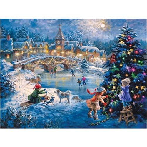 Landscape Winter Snow Scenery DIY 11CT Embroidery Cross Stitch Kits Craft Needlework Set Cotton Thread Printed Wholesale