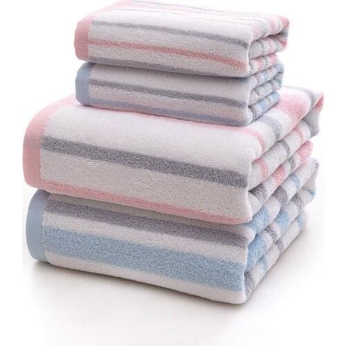 Soft Striped Towel Set Cotton Plain Color Towels Thick Shower Bathroom Home Spa Face Towel for Adults Kids Toalla Serviette