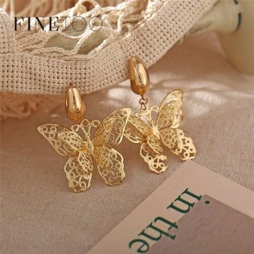 Fashion Gold Color Filigree Hollow Butterfly Earrings for Women Cute Cross Star Butterfly Drop Earrings Set Pendientes Brincos