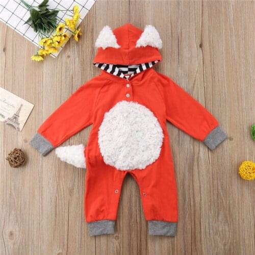 Baby Boy Girl Clothes cute cartoon Fox Hooded Romper Cotton Outfits spring autumn 3d tail ear Clothes