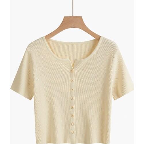 Casual Women Knitted Cardigan Sweater 2021 summer Women Solid Color V-Neck Short Sleeve Plus Size Knitted Sweater Coats