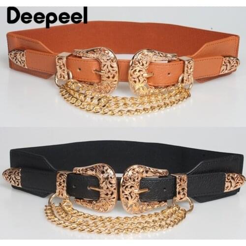 1pc 4*68cm Women Elastic Double-headed Buckle Cummerbunds Chain Ladies Girdle with Dress Fashion Decoration Punk Belt Corset