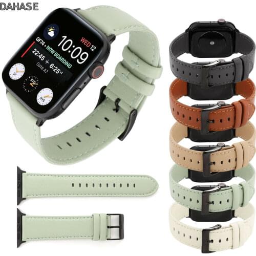 Cowhide Genuine Leather Strap for Apple Watch Series 1 2 3 4 5 Band Black Metal Buckle Bracelet For 42/44mm 40/38mm iWatch Bands