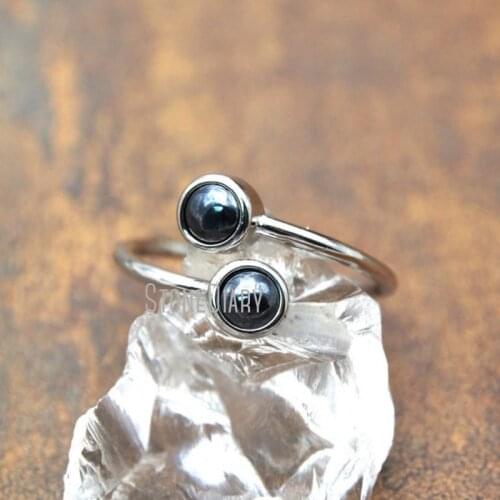 RM15601 10Pcs Silver Finish Round Shape Ring Hematite Ring Adjustable
