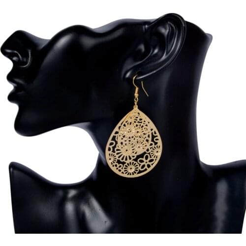 SHUANGR Flower Piercing Hanging Earrings For Women Big Gold Color Water Drop Statement Earrings Fashion Jewelry Indian