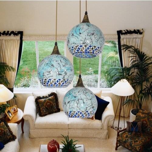 Mediterranean Bohemian Style Glass Lampshade Pendant Light Suspended Luminaire Corridor For Bedroom Lamp luminaire