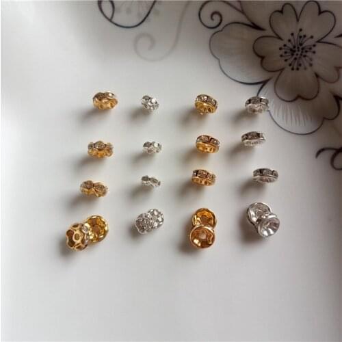 100pcs Wave Shape Inlaid Rhinestones Beads 6mm/8mm/10mm Fit Women DIY Jewelry Making Bracelet Necklace Earrings Beaded Material