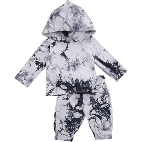 Spring Autumn Kids Shirt, Jogger Pants Suit, Dye Printed Round Neck Long Sleeve Lace-up Unisex Trousers