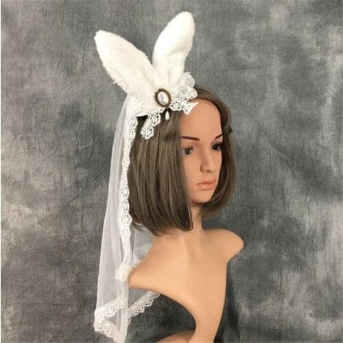 Lolita Head Veil Gothic Vintage Style Princess Cosplay Lace Rabbit Ear Hat Hairpin Cosplay Accessories D525